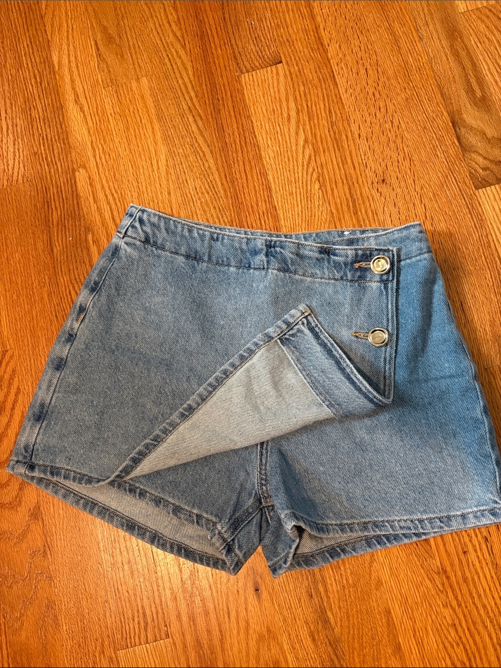 Zara Light Blue Denim Wrap Skort with Side Buttons - Picture 4 of 4